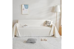 BUSVORES Sofa Throw Blanket, Chenille with Fringes Sofa Cover, Non-Slip Couch Protection for Pets, Hair, Children, Dogs, Cats, Versatile Decorative Sofa Throw for Family (Beige, 230 x 380 cm)