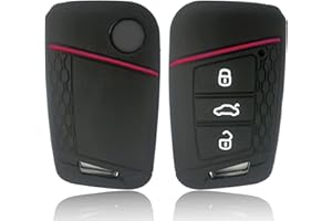 HooRLZ Vw Schlüsselhülle, Silikon Autoschlüssel Hülle Vw für Vw Passat B8 SEAT Leon Ibiza Skoda Superb Kodiaq Tiguan Touran Golf Polo Schlüsselhülle, Seat Schlüsselhülle, Vw Schlüssel Cover-Rot Linie