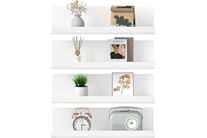 ‎WELDUN WELDUN 4er Set Wandregal Ohne Bohren, 32cm Kleberegal Schweberegal Dekorative Wandregale für Wohnzimmer, Schlafzimmer, Badezimmer, Küche, Selbstklebend, Kunststoff, Weiß