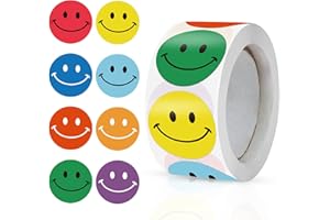 MSKS 500PCS Smile Stickers for Children, 8 Design Patterns, Well Done Reward Stickers to Praise Good Work & Behavior, Teacher Supplies for Classroom & Potty Training - Easy Peel Paper Stickers