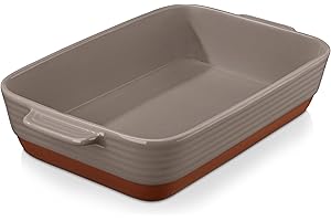 MALACASA 4.5L Lasagne Dishes for Oven, 9 x 13 Inches Brown Ceramic Oven Dish with Handles, Deep Rectangular Baking Dish Casserole Dishes, Lasagna Pan Bakeware for Roasting, Series TARA