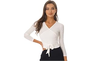 Agoky Damen Wickeljacke Frauen Ballett Langarm-Top zum Wickeln Oberteil für Sport Gymnastik Tanz Ballett Training