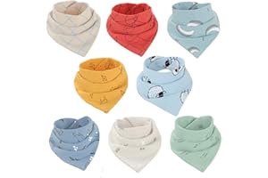 ATOPO Lot de 8 Bébé Bavoirs Coton Bandana Doux et Absorbant Serviette de Salive Bavoirs Triangle pour Bébés, Tout-petits et Nouveau-nés Garçons