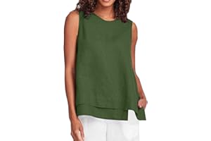 SYDUZAX Linen Tank Tops for Women UK Sale Clearance Casual Summer Vests Sleeveless Vest Tops Fashion Cotton Linen Baggy Shirt Blouse Plain Crew Neck T-Shirt Casual Loose Solid Tee Tunic for Women UK Plus Size