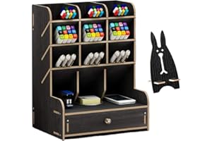 VIKMYER Mnkyer Organizzatore da Scrivania in Legno Scatola di Penne da Scrivania Multifunzione per Desktop in Casa Forniture per Ufficio Scolastico con Cassetto (Nero)