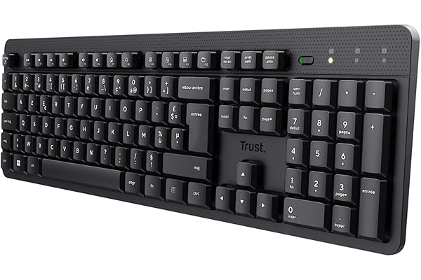 Trust ODY II Teclado inalámbrico silencioso AZERTY francés, Teclas Planas flotantes, Resistente a Salpicaduras, Receptor USB RF 2.4GHz, Teclado para PC, Ordenador portátil, Mac - Negro