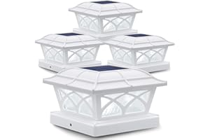 Siedinlar Lot de 4 capuchons de poteau solaires d'extérieur, 2 modes, à énergie solaire, étanche, pour poteaux de 10,2 x 10,2, 12,7 x 12,7 cm, 15,2 x 15,2 cm, décoration de jardin, terrasse, blanc