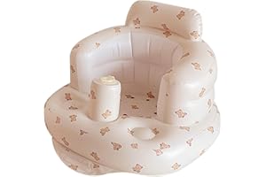 HEMORE Baby Inflatable Seat, Bear Printed Blow Up Baby Seat, Built-in Pump Foldable Infant Back Support Sofa Toddler Chair, Baby Bath Seat for 0-5 Years Old Kids(45x50cm)
