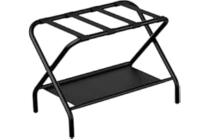 Smart FENDEE Luggage Rack, Suitcase Stand Folding with Storage Shelf, Steel Luggage Stand for Guest Room Essential, Bedroom, Hotel, Airbnb, Black