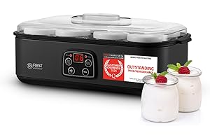 TZS First Austria Preparatore di Yogurt Elettrico - 8 vasetti in vetro da 180 ml (1,4 L) - Temperatura regolabile fino a 55 °C - Display LED - Spegnimento automatico - Timer 48 h - BPA-free