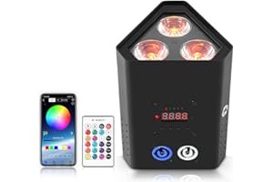 PUZILOZA 3 * 18W RGBWA+UV Negro Par LED Batería Recargable incorporada Focos luce discoteca DMX-6/8/10CH luz DJ controlado por Wifi APP/IR/2.4GHz Iluminación de escenario de fiesta para ktv Band Bar Boda