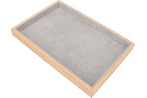 GLOGLOW Organizer na biżuterię, taca na biżuterię, drewniana elegancka flanela na biżuterię, szary