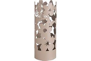 Baroni Home Portaombrelli Design Moderno Porta Ombrelli in Metallo Flowers con 2 Gancini e Vaschetta Scolapioggia Rimovibile 19X19X49 cm (Tortora)