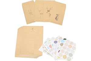 Fiyuer 80* Papel Cartas con Sobre sobres Kraft papel Papelería estilo Vintage Se utiliza para la fiesta de cumpleaños de la invitación de la fiesta cinturón 9* Adhesivo de sellado redondo retro