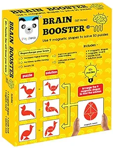 Play Panda Brain Booster Type 3 - 56 Puzzles Designed to Boost Intelligence - with Magnetic Shapes, Magnetic Board, Puzzle Book and Solution Book, Multi Color