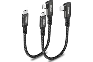 aceyoon Krótki kabel USB C 240 W, 2 sztuki, kabel USB C na USB C, QC 4.0, szybkie ładowanie i synchronizacja danych, mały kabel USB C, kąt prosty, pleciony, 20 cm, kabel typu C, kompatybilny z iPhone