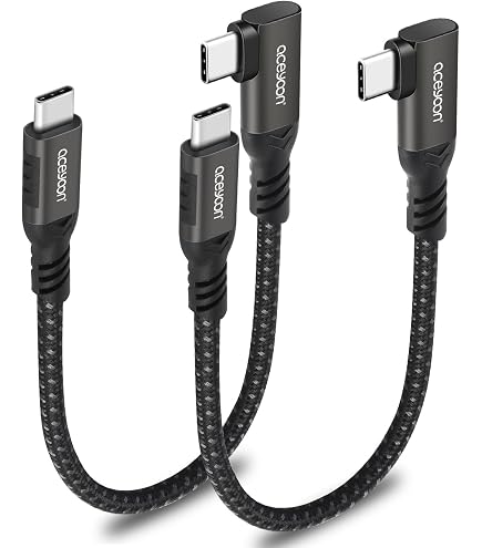 2x USB-C Kabel Kurz (10 Cm) Mit 90° Winkel – 240W, 10 Gbps, Geflochten, Für IPhone, MacBook, Huawei