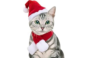 PETLESO Katze Weihnachtsmütze und Weihnachten Roter Schal Weihnachtskostüm für Katzen Katzenkostüm Weihnachten Weihnachtsoutfit für Katzen/Kleine Hunde