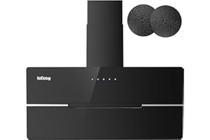 IsEasy Cappa Aspirante 90cm, Cappa Cucina di Scarico/Ricircolo con 524 m³/h Forte Potenza di Aspirazione, 3 Livelli di Regolazione, Funzionamento Touch, 58 dB, Nero, Efficienza A++
