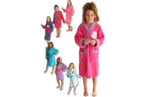 LEBENGOOD - Peignoir Filles Coton: Fille, Enfant - 100% Coton OEKO-TEX® - 2 Poches, Ceinture, Capuche, Peignoirs en peluche très doux avec broderies pour filles