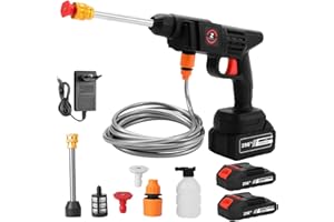 SOMEDY Akku Hochdruckreiniger, 21V Max 35Bar Mobiler Hochdruckreiniger mit 2X 6000mAh Akkus, Tragbarer Hochdruckreiniger für Auto, Terrasse, Fenster, Rasen, Pool - Schwarz (mit 2X 6000mAh Akkus)