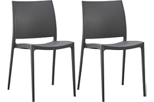 ‎CLP CLP 2er-Set Gartenstuhl Meton, stapelbar, pflegeleicht aus Kunststoff, wetterfest & UV-beständig, bis 150 kg belastbar, Farbe:dunkelgrau
