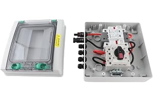 Domary Sol PV-kopplingsbox 1 in 1 Ut, IP65 med Frånskiljare 1000V 32A | Pa66 Flamskyddande Hölje, Genomskinligt Lock för Statusvy, Plug and Play-kontakter, Kompatibel med Nät och Off Grid Solsystem