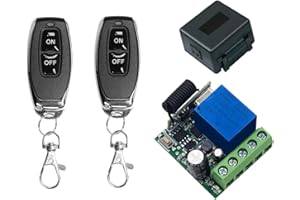 QIACHIP 433Mhz DC 5V 6V 12V 24V 60V 1CH Wireless telecomando interruttore RF modulo ricevitore relè con 2 trasmettitori, per luci ON/OFF, porta del cancello aperto
