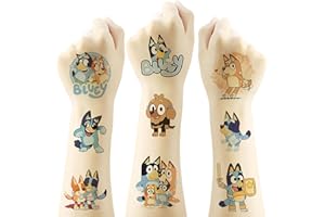 YANGSIW Bluey Temporary Tattoos for Kids, 20 Sheets Big Children's Temporary Tattoos Body Art Tattoo Stickers,Goody Bag Stuffers Party Bag Fillers (2x2)