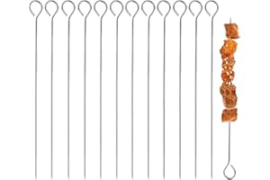 ICHIGO ICHIE Juego de 12 Pinchos de Acero Inoxidable para barbacoa, Pinchos Morunos de Metal, Palos para Barbacoa, Brochetas de la Parrilla Reutilizables, 30cm