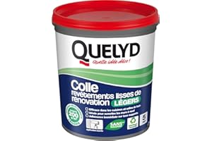 Quelyd Colle Revêtements Lisses de Rénovation Légers - Application Murale - Efficace en Cuisines et Salles de Bain - Tous Supports - 1 Pot 1 kg