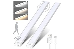 Bizcasa Ultra cienkie oświetlenie szafki LED z czujnikiem ruchu, 30 cm, 2 sztuki, oświetlenie podszafkowe, 3 tryby oświetlenia, ładowane przez USB, magnetyczne, do kuchni, sypialni (30 cm)