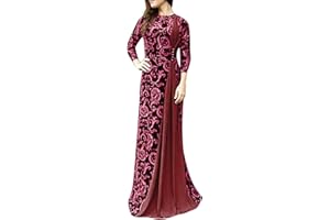 AZRUMA Kleid Damen Elegant Frauen Muslimische Drucken Bodenlang Islamische Kleider Ramadan Gebetskleidung Arabische Rundhals Langarm Hijab Kleid Lang Muslim Abendkleider Maxikleid Langarmkleid Ballkleider