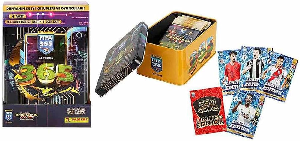 FIFA 365 Adrenalyn XL 2025 Tin Box Tcg Metal Kutu Futbolcu Kartları Set