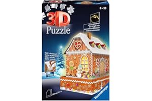 Ravensburger Puzzle 3D 11237 Ravensburger Piernikowa Chatka 216 Elementów Puzzle 3D Budynki Nocą (11237) Dla Dzieci I Dorosłych. Technologia Easy Click