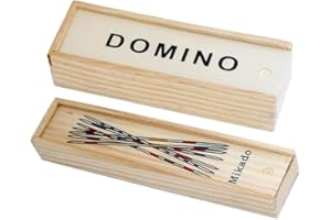 HAC24 Spiele Set Domino & Mikado in Holzschachtel Dominosteine Mikadostäbe Spiel