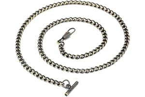 BOSHIYA Pocket Watch Chain Albert T Bar Chain Vintage Metal T Shaped Hanging Watch Chain 25 Inch Plated Single Link Vest Belt