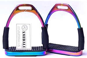 Amidale RAINBOW FLEXI SAFETY STIRRUPS HORSE RIDING BENDY IRONS S. STEEL BNWT 4.00 INCHES AND 4.75 INCHES (4.00 INCHES)