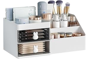 DUOJIN Organizer per Trucchi Grande Organizer per Trucco con 2 cassetti, Scatola per Trucco Adatto per Gioielli, spazzole, Rossetto e Creme, con capacità di 7 Scomparti