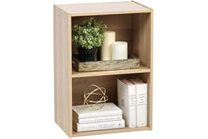 ‎IRIS OHYAMA Iris Ohyama Modernes Bücherregal, 2 Etagen, Nachttisch, 40cm breit, Hellbraun, Vielseitig, Modular, Offenes Regal, Für Wohnzimmer, Büro, Schlafzimmer, Bücher, Dekor, Einfacher Aufbau, CX-2