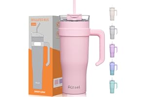 Autsel 40oz Travel Mug Tumbler Cup with Straw and Lid Insulated Coffee Mug with Handle Leakproof Stainless Steel Vacuum Coffee Mug for Hot Cold Drink
