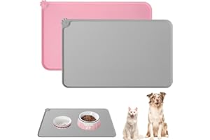 QOBOBO 2-teiliges Set Napfunterlage Hund Katzen, Silikon Wasserdicht rutschfeste Futternäpfe Wassernapf Hundenapf Matte für Hund und Katze, 48x30cm Schwarz&Grau (Rosa + Grau, 48 * 30cm)