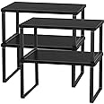 CADUKE Set of 4 Kitchen Counter Shelves Stackable Shelf Organizer Stackable Wood Countertop Shelf Expandable Cabinet Shelf Organizers Countertop Storage Rack for Pantry (Modern Black)