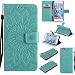 Produktbild Hozor PU Leder Hülle für Apple iPhone 6 Plus / 6S Plus 5.5 zoll Embossing 3D Prägung Blumen Muster Ledertasche Weiche TPU Soft Rückseite Abdeckung Handytasche Bumper Schutzhülle Brieftasche Flip Case Wallet Cover Bookstyle Handyhülle Tasche Anti-Scratch Shell Folio Klapphülle mit Standfunktion Magnetverschluss und Kredit Kartenfächer - Hellgrün