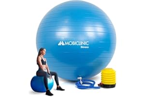 Mobiclinic, Pelota de Pilates, 58 cm, Incluye inflador, Antideslizante, Anti-pinchazos, Lavable, Balón, para Fitness, Deporte, Embarazada, Py-01, Entrenamiento, Azul