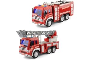 GIZMOVINE Fire engine toys,2Pcs Fire Truck Toy,1:16 Fire Engine with Light/Sound/Extending Ladder,Friction Powered Fire Truck,Toy Fire Engine,Brithday for Children Age 3 4 5 6 7 8 Year Olds