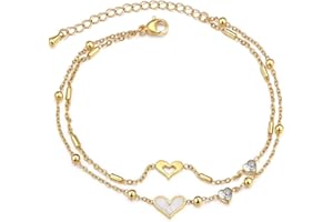AllerPierce Gold Anklets for Women, Adjustable Layered Women’s Anklets Bracelet, Heart/Tree Life Stainless Steel Foot Chain Waterproof Summer Beach Anklet Jewellery Gifts for Women Girls