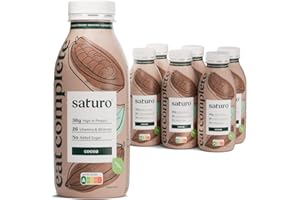 Saturo Pasto Sostitutivo Frullato Gusto Cocoa | 36 g di proteine & senza zucchero | 400 kcal | Vegano | Pasto Bevibile con Nutrienti Essenziali | Cioccolato | 6 x 400 ml