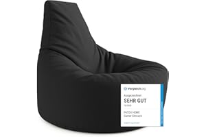 ‎PATCH HOME PATCH HOME Gamer Kissen & Lounge Sitzsack – befüllbar mit Reißverschluss, gefüllt mit Styropor, geeignet für In- & Outdoor. Perfekt als Gaming Sessel Sitzkissen (Schwarz, Ø 65cm x Höhe 70cm Junior)
