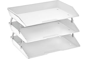 Acrimet Bandeja de 3 Niveles para Cartas/Carga Lateral A4, Organizador de Archivos de Escritorio, Plástico (Color Blanco)